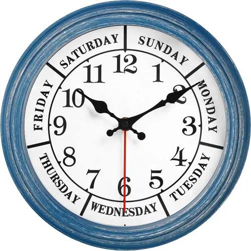 Vista 10 de JENLYSTIME Reloj de pared retro impermeable de 12 pulgadas para interior/exterior con termómetro, silencioso, redondo, de cuarzo, funciona con 40