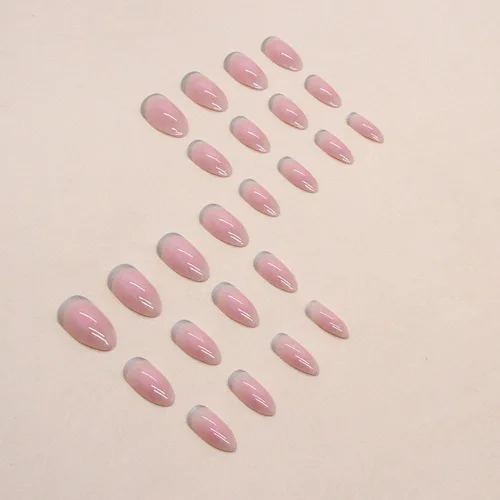 Vista 3 de Uñas postizas a presión en forma de almendra, uñas postizas medianas y brillantes, uñas adhesivas con punta francesa, cobertura completa, uñas