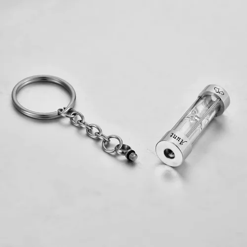 Vista 2 de Llavero de reloj de arena para cenizas, colgante de urna conmemorativa, recuerdo de cremación, joyería para tía, Aunt