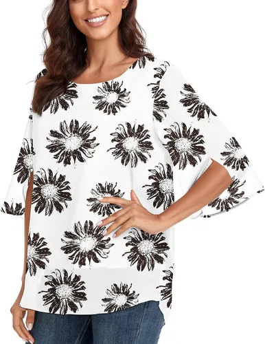 Vista 3 de Blusa de gasa de verano para mujer, estilo casual, manga 34, holgada, de malla, para mujer