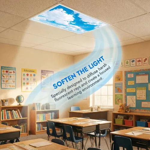 Vista 7 de Cubiertas de luz fluorescente para lámparas de techo - Cubierta magnética en forma de nube para lámpara fluorescente o LED de 2 pies x 4 pies