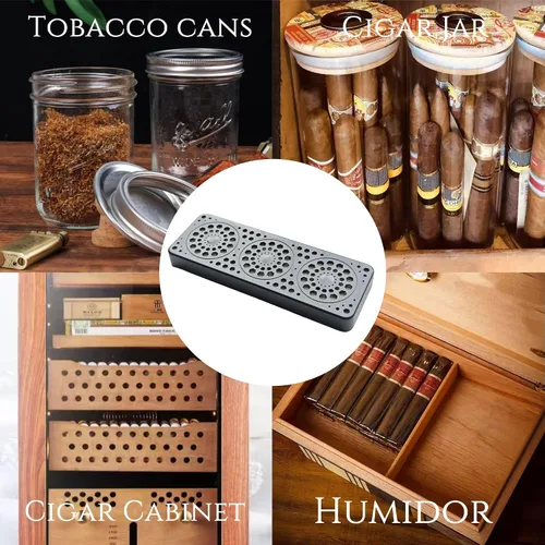Vista 6 de Humidificador de puros, paquete de 2 unidades, rectángulo negro, humidificador de humidor de puros, humidificador de triple ventana, aumento