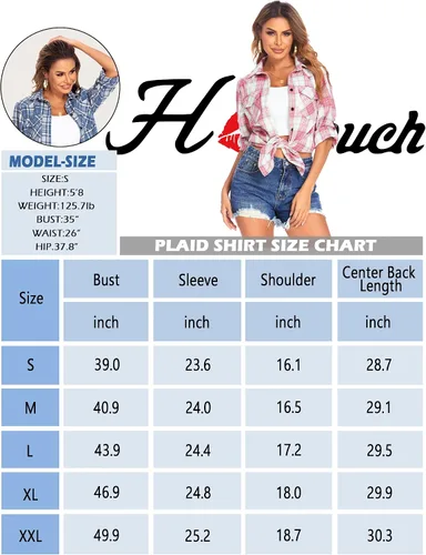 Vista 6 de HOTOUCH Camisa de franela de algodón de manga larga enrollable para mujer, ajuste clásico, con botones, con bolsillos