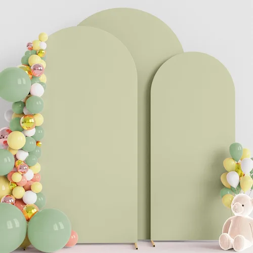 Vista 7 de Wokceer - Juego de 3 fundas de arco para telón de fondo, color beige 6FT,5FT,4FT Spandex Fitted Balloon Arch Cover Round Top Chiara Backdrop Cover