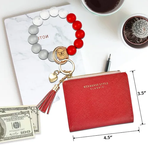 Vista 2 de Llavero pulsera con bolsillo para tarjetero, llavero con borla, llavero para mujer