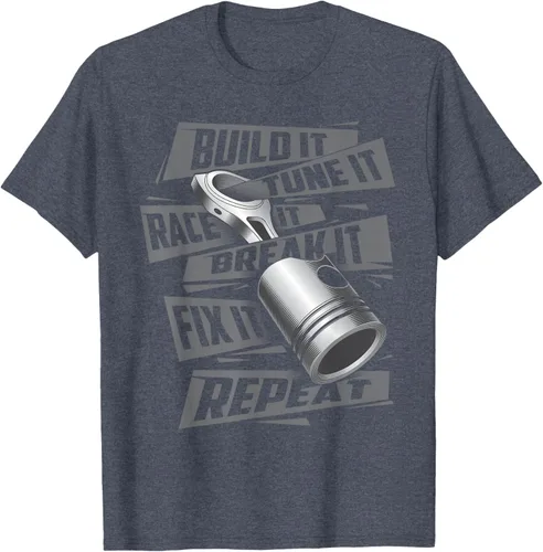 Vista 78 de Build It Tune It Race It Break It - Camiseta para entusiastas de los coches de carreras, talla S Negro