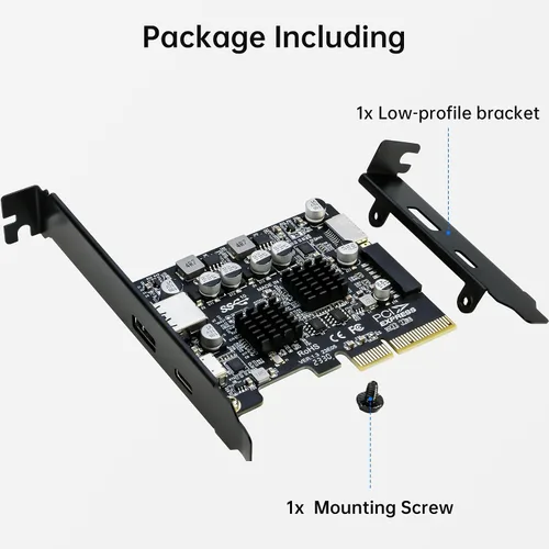 Vista 7 de Tarjeta PCIe USB 3.1, adaptador RIITOP PCI-e 3.0 x4 a USB 3.2 Gen2 (10Gbps) se expande a 20 pines + tipo E + 1 USB 3.0 + 1 USB C