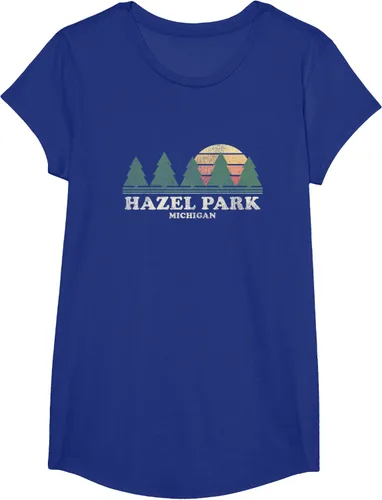 Vista 21 de Hazel Park MI - Camiseta vintage con diseño retro de los años 70, Azul / Patchwork, S