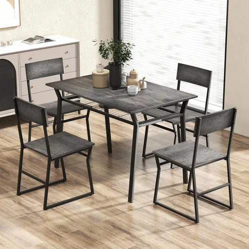 Vista 2 de Giantex Juego de mesa de comedor para 4, mesa de cocina rectangular de 47 pulgadas de largo x 28 pulgadas de ancho con 4 sillas trapezoidales, marco