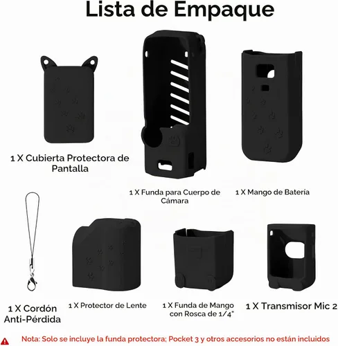 Vista 7 de Funda de silicona Pocket 3: Funda protectora Protector de lente compatible con cámara Vlogging DJI Osmo Pocket 3 Creator Combo Accesorios (negro)