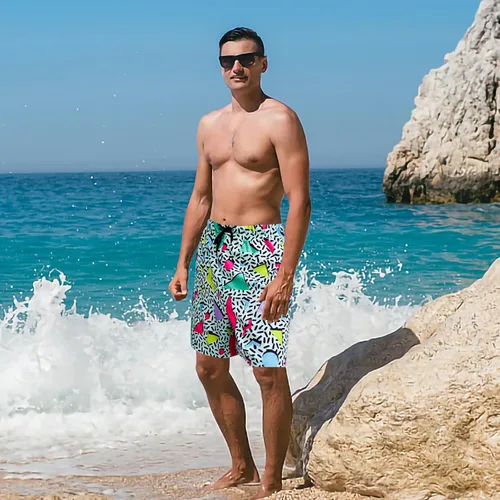 Vista 4 de ATAMET Pantalones cortos de los años 80 para hombre, pantalones cortos de natación de los años 90, pantalones cortos de fiesta de verano de los años