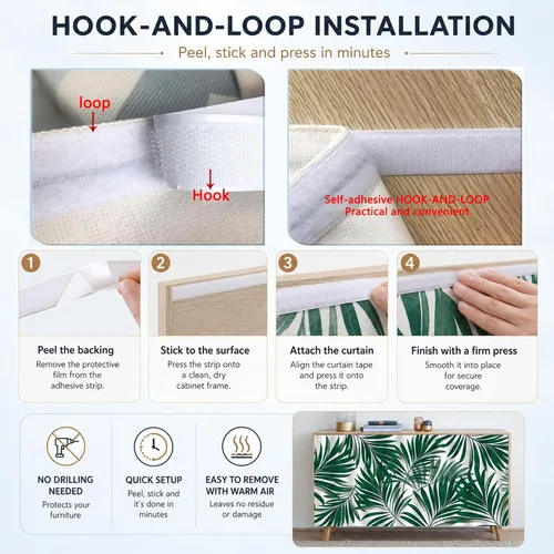 Vista 6 de Lukery Kitchen Cabinet Curtains Dustproof No Drilling (Board Pattern A,120x80cm)