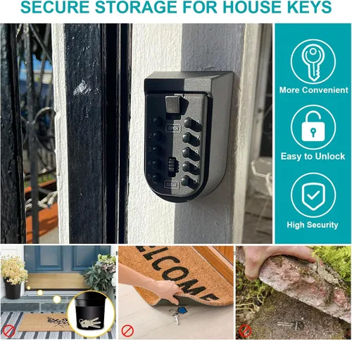 Vista 5 de KAYCROWN Caja de bloqueo de llave para exterior, combinación de montaje en pared, caja de seguridad para llaves de casa, caja de seguridad