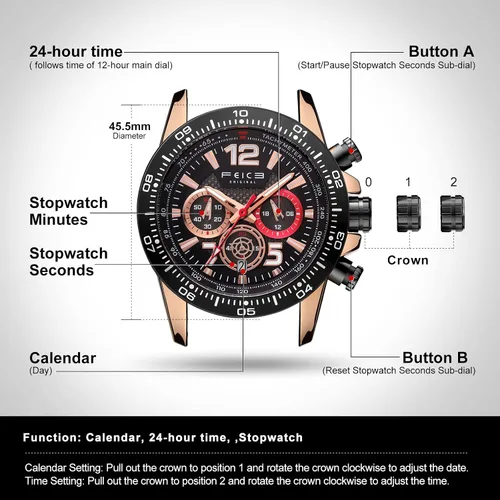Vista 3 de FEICE Men's Wristwatches Sport Waterproof Chronograph Analog Quartz Watch Wtih Rubber Strap Fashion Luminous Dress Watch Business Clock Luxury