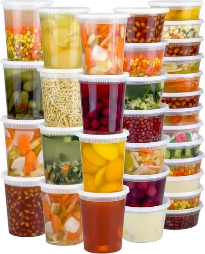 Vista 10 de Dipoo 60 juegos (120 piezas) recipientes Deli con tapas de 8 oz, recipientes de plástico herméticos, a prueba de fugas y sin BPA para llevar
