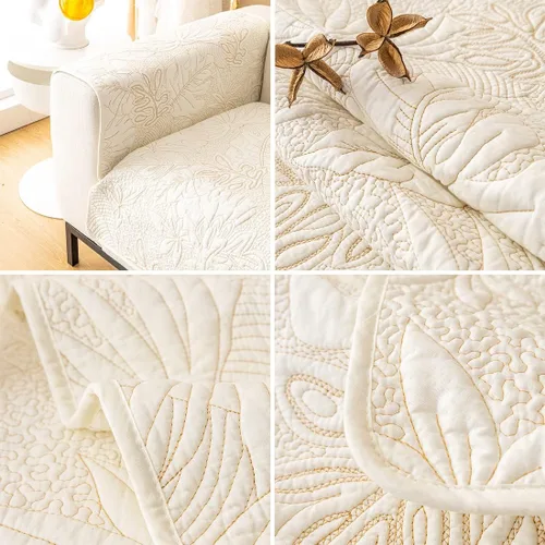 Vista 7 de vctops Funda para sofá de algodón con bordado de hojas, antideslizante, acolchada, para sofá modular, con patrón de plantas tropicales, color liso