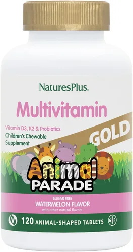 Vista 13 de NaturesPlus Animal Parade Gold Multivitamínico Masticables para niños, sabor a cereza, 60 tabletas masticables en forma de animal, con vitamina D3