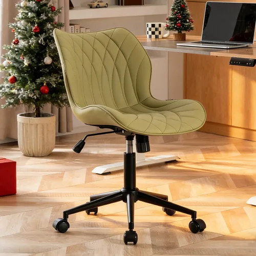 Vista 3 de YOUNUOKE - Silla de escritorio sin brazos con ruedas, sillas de oficina en casa, color verde aguacate PU Leather Comfy Task Chair with Wheels