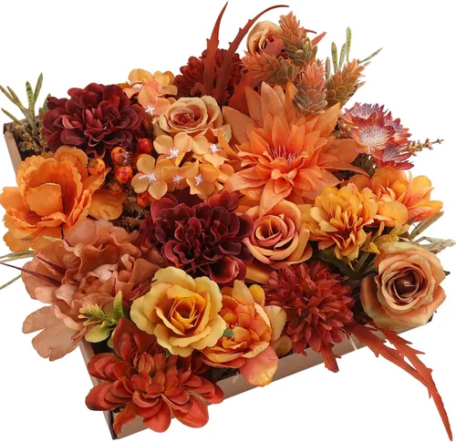 Vista 8 de Flores artificiales de otoño, flores falsas burdeos a granel para Borgoña