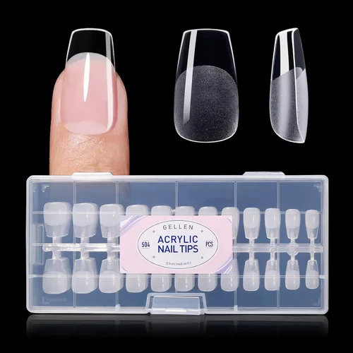 Vista 9 de Gellen - Puntas de uñas cortas de almendra, 504 unidades, gel suave transparente de cobertura completa, 12 tamaños Almendra corta transparente