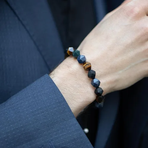 Vista 5 de AWNL Pulsera de cuentas multicolores para hombre, piedras naturales, ojo de tigre, ónix, amatista, plata, obsidiana (0.394 pulgadas), trenzada
