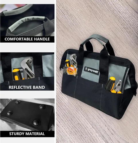 Vista 3 de Greywolf Bolsa de herramientas resistente de 12 pulgadas, bolsa de herramientas, material reforzado 600D con 6 bolsillos grandes, asas acolchadas