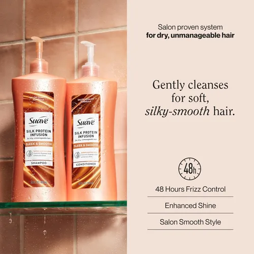 Vista 2 de Suave Silk Protein - Champú suave y elegante para cabello seco e inmanejable, antihumedad + control de encrespamiento 48 horas, mejora el brillo