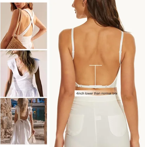Vista 4 de Brasier de espalda baja para mujer, con alambre de elevación profunda en forma de U, sin espalda, con correas transparentes convertibles