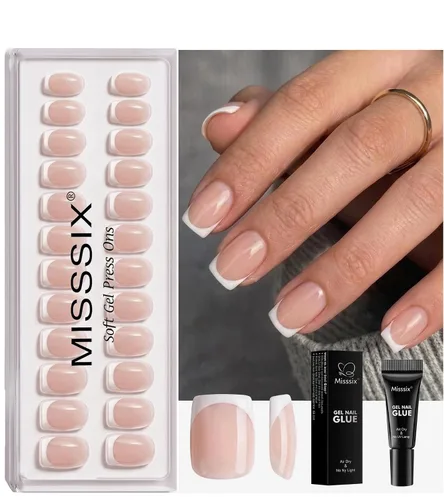 Vista 11 de Misssix Uñas postizas a presión con punta francesa, uñas postizas cortas 1A — Óvalo corto