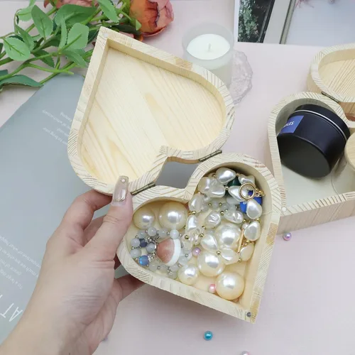 Vista 3 de Caja de madera sin terminar en forma de corazón Madera de pino natural Cajas de madera DIY Craft con tapa para manualidades de almacenamiento