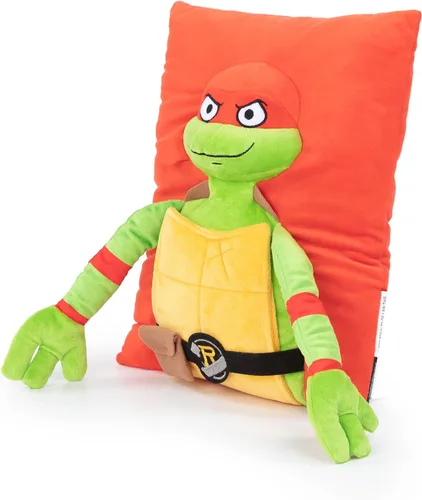 Vista 3 de Jay Franco Nickelodeon Tortugas Ninja Adolescentes Mutantes Raphael - Almohada de Abrazo 3D Super Suave de Felpa - Mide 33 cm Rojo - Raphael