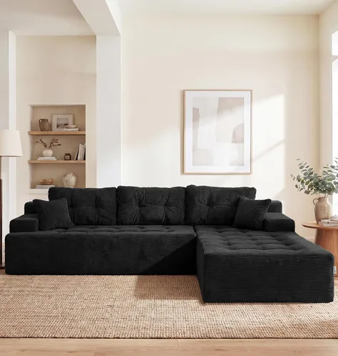 Vista 66 de Hobestluk - Sofá modular sin hueso, sofá seccional en forma de L 96" Right Facing Chaise Black,Memory Foam,Removable Cover,Non-slip Bottom,No