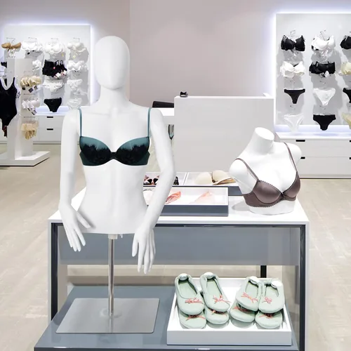 Vista 5 de maniquí femenino sin cabeza, de plástico ajustable, cuerpo medio para exhibición, con cabeza y soporte de metal, para tiendas minoristas de ropa