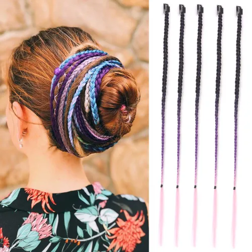 Vista 10 de Extensiones de cabello trenzado, 5 piezas de trenzas de bebé con fleco frontal, cabello largo trenzado, cabello natural suave para mujeres, uso