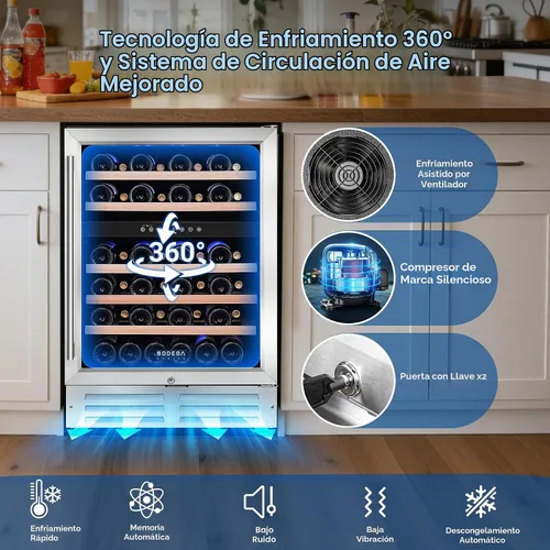 Vista 5 de BODEGA 24 Inch Wine Fridge, 46 Bottle, 41–72°F, Dual-Zone Temp Control.