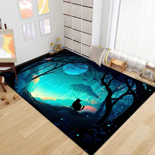 Vista 43 de Alfombra de gato para habitación de niñas, diseño de dibujos animados, decoración para dormitorio, bonita alfombra de área de gatos, alfombras