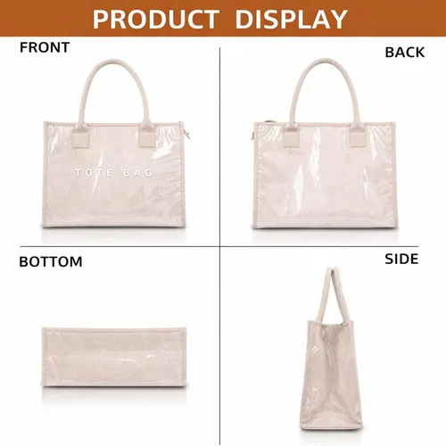 Vista 4 de Bolsa de PVC para mujer, ligera, con compartimentos, bolsa de hombro para viajes, trabajo, gimnasio