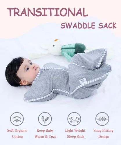 Vista 5 de Bycc Bynn Paquete de 2 sacos de dormir con manga alta, transición a saco de dormir portátil sin brazos para bebé pacify, Azul + Gris