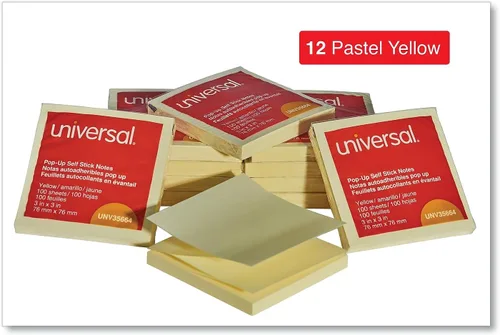 Vista 5 de Bloc de notas autoadhesivas plegables con abanico, 3 x 3, amarillo, 100 hojas, paquete de 12