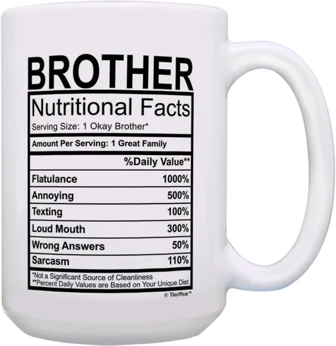 Vista 10 de ThisWear Regalos de graduación para hermano, etiqueta de datos nutricionales, regalos divertidos para hermano, regalo de broma, taza de café
