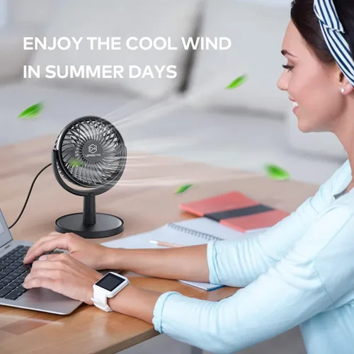 Vista 7 de Mini ventilador de escritorio, ventilador de escritorio alimentado por USB con 4 velocidades, pequeño pero potente, flujo de aire fuerte, trabajo