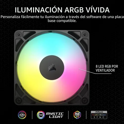 Vista 4 de CORSAIR RS120 ARGB Ventilador PWM de 120 mm – Conexión Daisy-Chain – Bajo Nivel de Ruido – Rodamiento de Cúpula Magnética – Paquete Individual