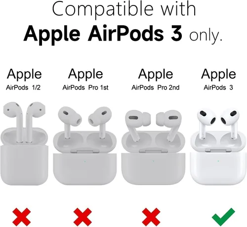 Vista 2 de Oakxco Funda de silicona para Airpods 3, bonita funda rígida femenina para Airpods de 3ª generación con llavero, gel de goma colorido suave de TPU