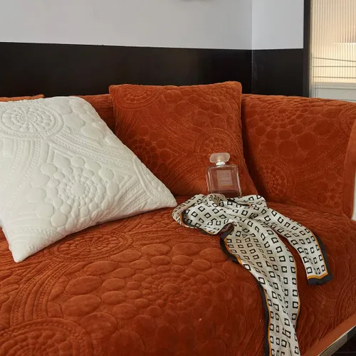Vista 5 de vctops Fundas acolchadas con bordado circular bohemio para sofá, funda antideslizante para sofá seccional, funda de sofá de felpa súper suave