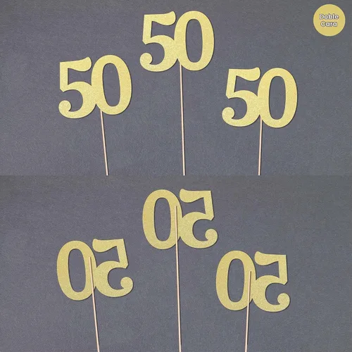 Vista 5 de Decoraciones de 50 aniversario NO 50, paquete de 10 centros de mesa de cumpleaños de 50 cumpleaños de doble cara con purpurina dorada para mesas Oro