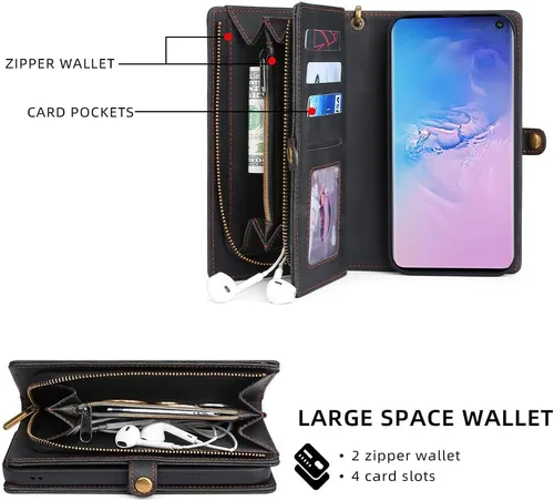 Vista 3 de Asuwish Funda de teléfono para Samsung Galaxy S10 con cremallera, funda desmontable con protector de pantalla de vidrio templado y tarjetero