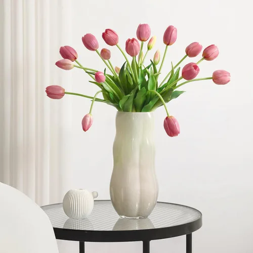 Vista 7 de Flores artificiales, 20 piezas tulipanes falsos de tacto real, tulipanes de látex sintético con caja de regalo, ramos de tulipanes sintéticos