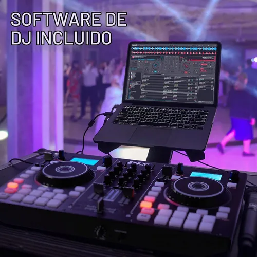 Vista 7 de LyxJam Controlador de DJ portátil de 2 cubiertas, consola de mezcla con pantalla LCD Bucle manual, USB, entrada MIC, salida de grabación, 16