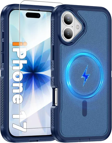 Vista 26 de Funda magnética para iPhone 13/iPhone 14 [compatible con Magsafe] [protector de pantalla de vidrio] [protección de grado militar de doble capa]