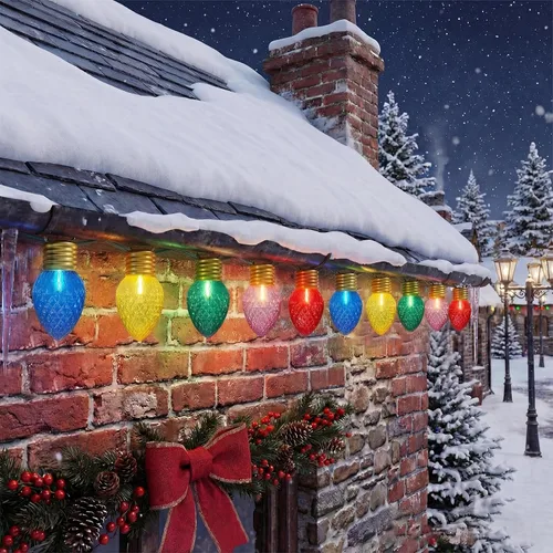 Vista 11 de Luces de Navidad Jumbo Rojas y Blancas de 16 Pies para Exteriores, Cadena de Bombillas LED Gigantes de Navidad para Árbol, Porche, Patio y Valla